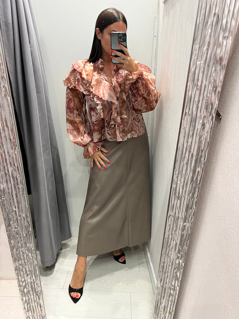 KONTATTO•Camicia rouches fantasia beige/malva