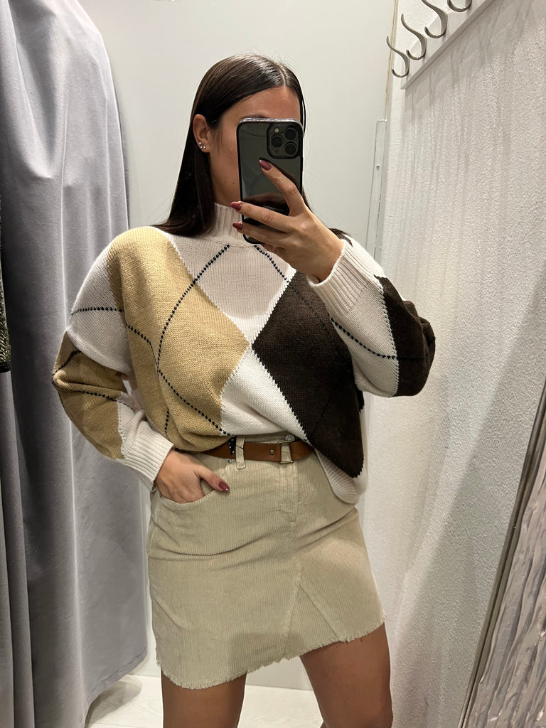 HaveOne•Gonna costina di velluto Beige