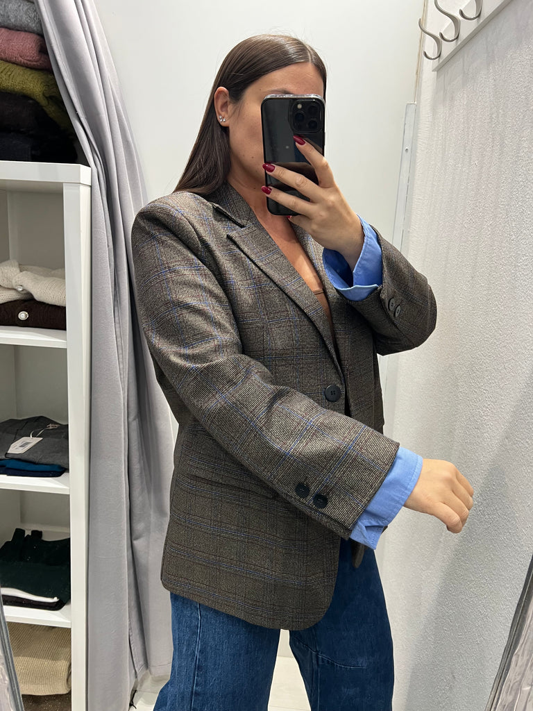 LUMINA• Giacca over riga blu polsini camicia