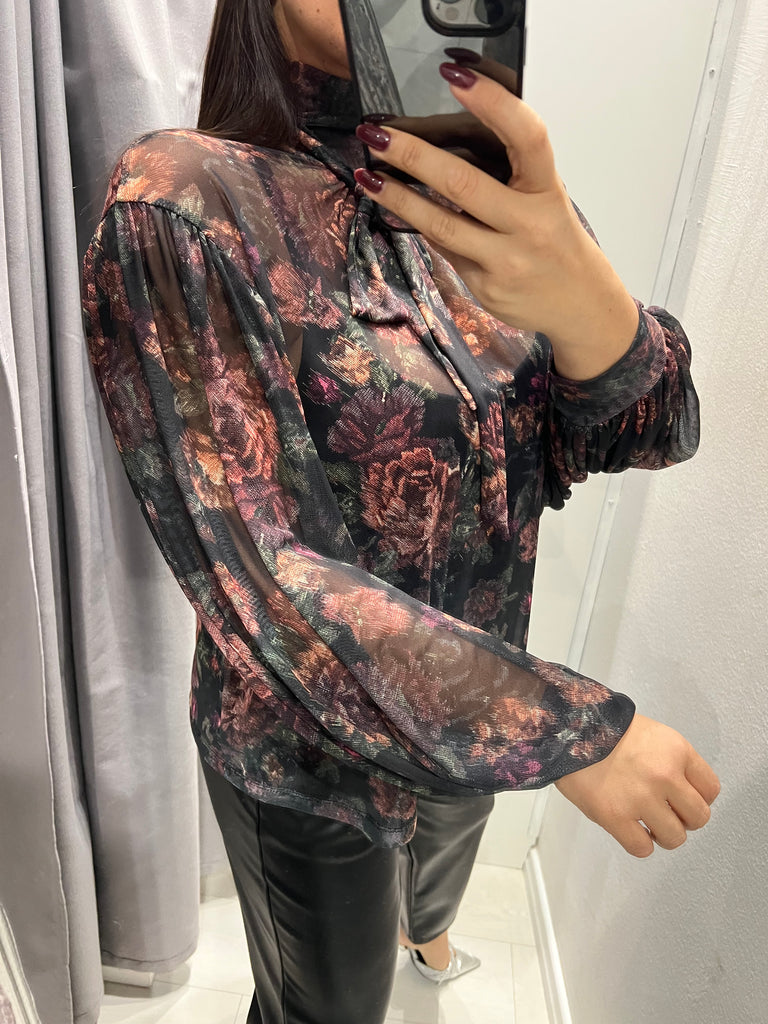 LUMINA•Camicia ampia stampa floreale base nero