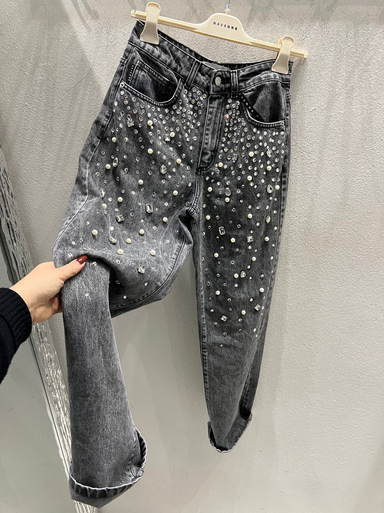 HaveOne•Jeans applicazioni strass e perle