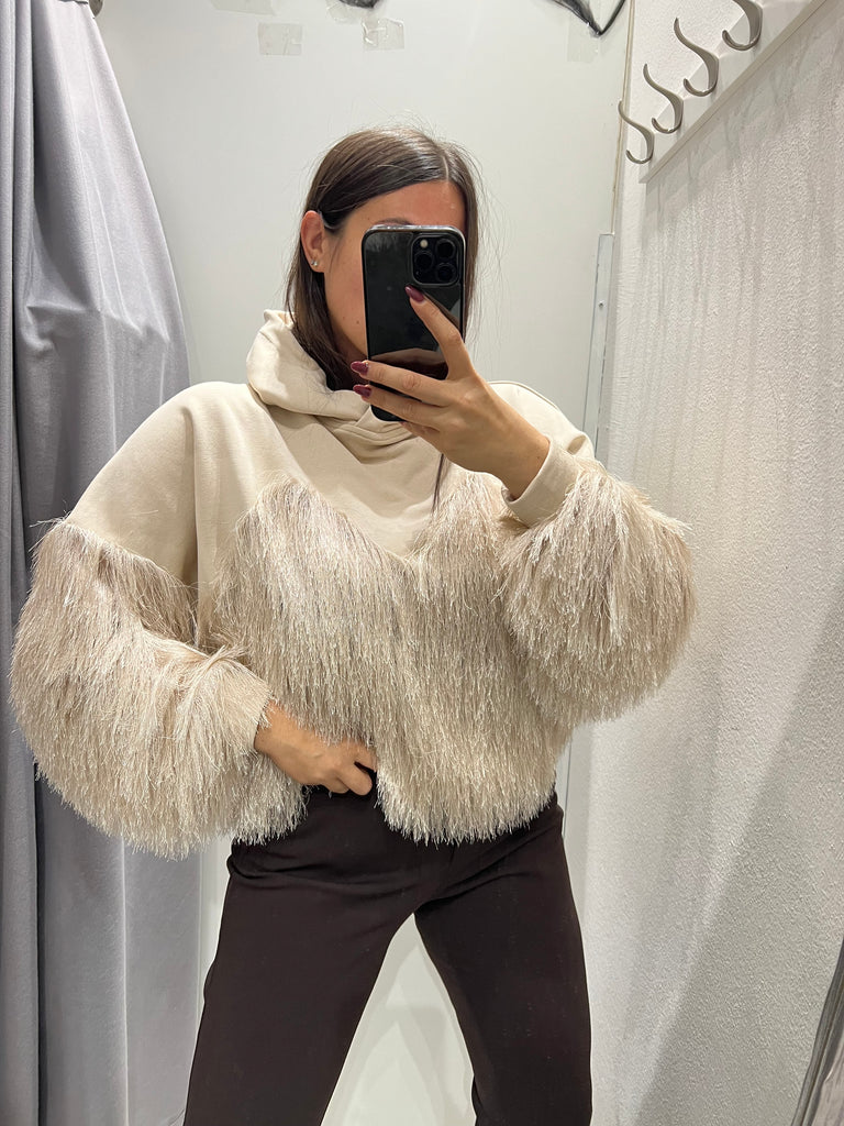 Souvenir•Felpa frange vaniglia con cappuccio