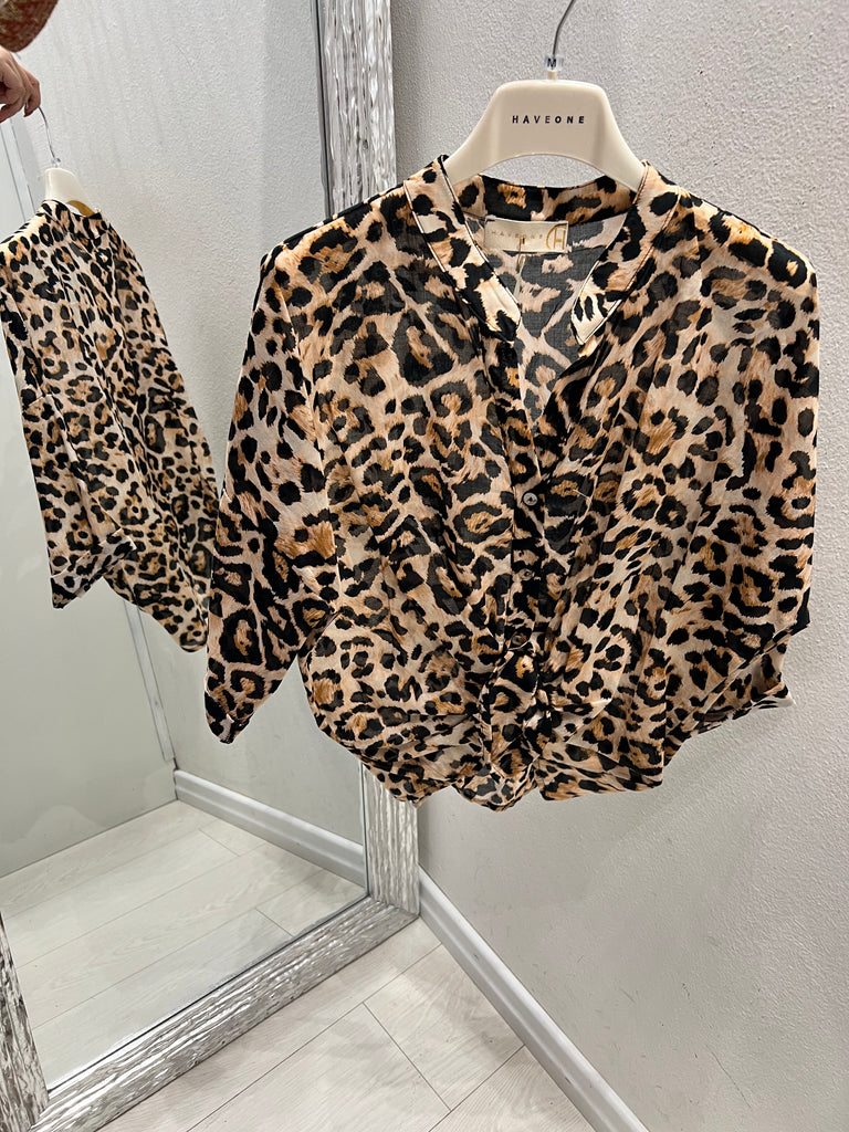 HaveOne•Camicia coreana in mussola maculata