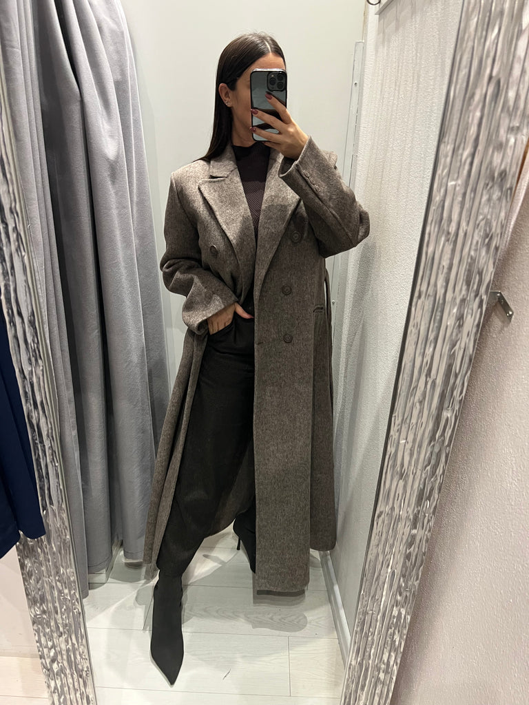 HaveOne•Cappotto doppiopetto con cintura e spacco