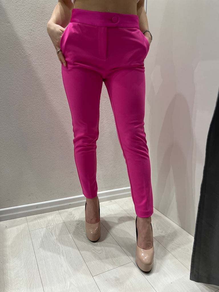 IMPERIAL•Pantalone fuxia fluo con fascia in raso in vita