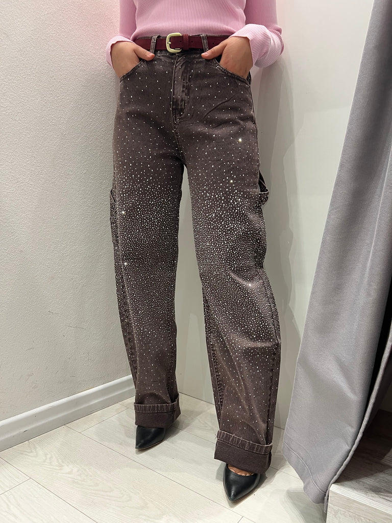 KONTATTO•Jeans worker moro slavato strass