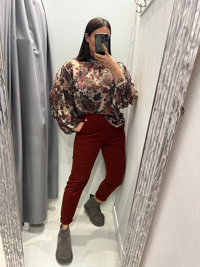 Souvenir•Pantalone microcostine in velluto ruggine