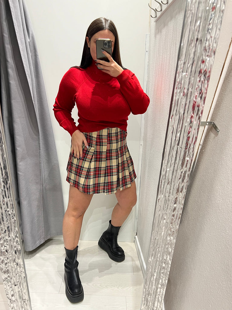 🚨Vicolo•Gonna pieghe tartan base beige