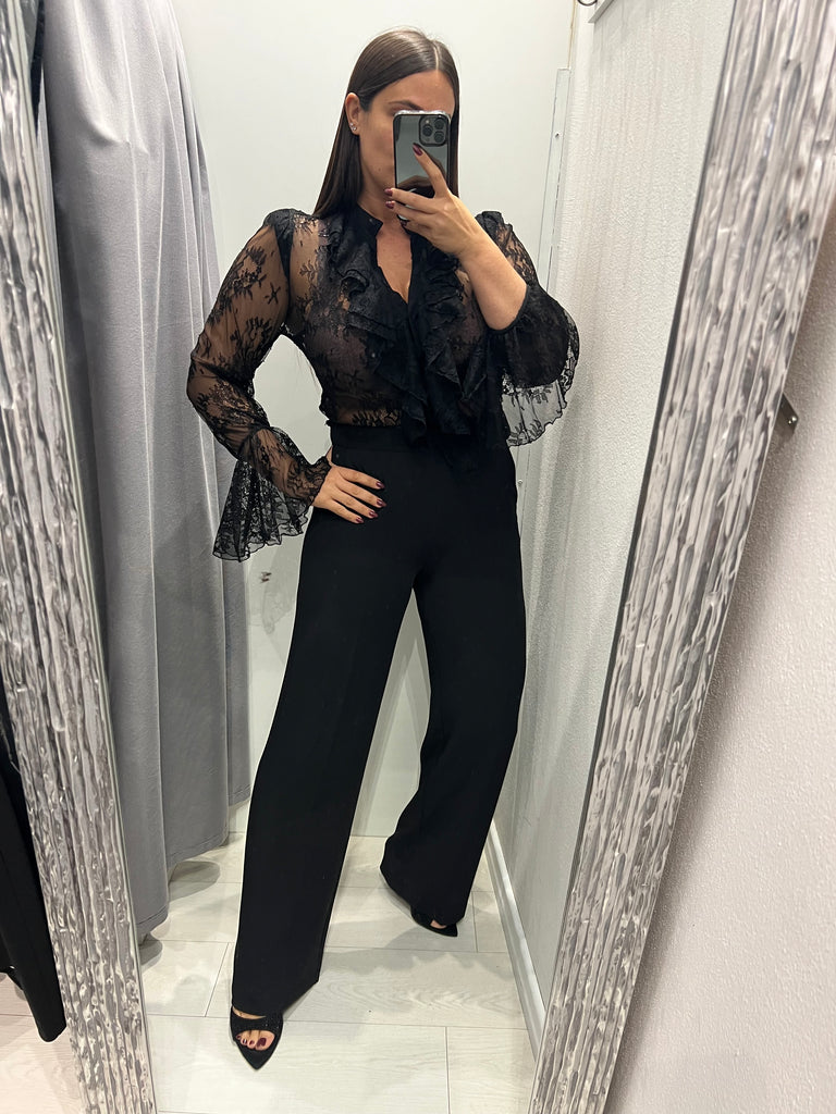 IMPERIAL•Camicia nera pizzo rouches