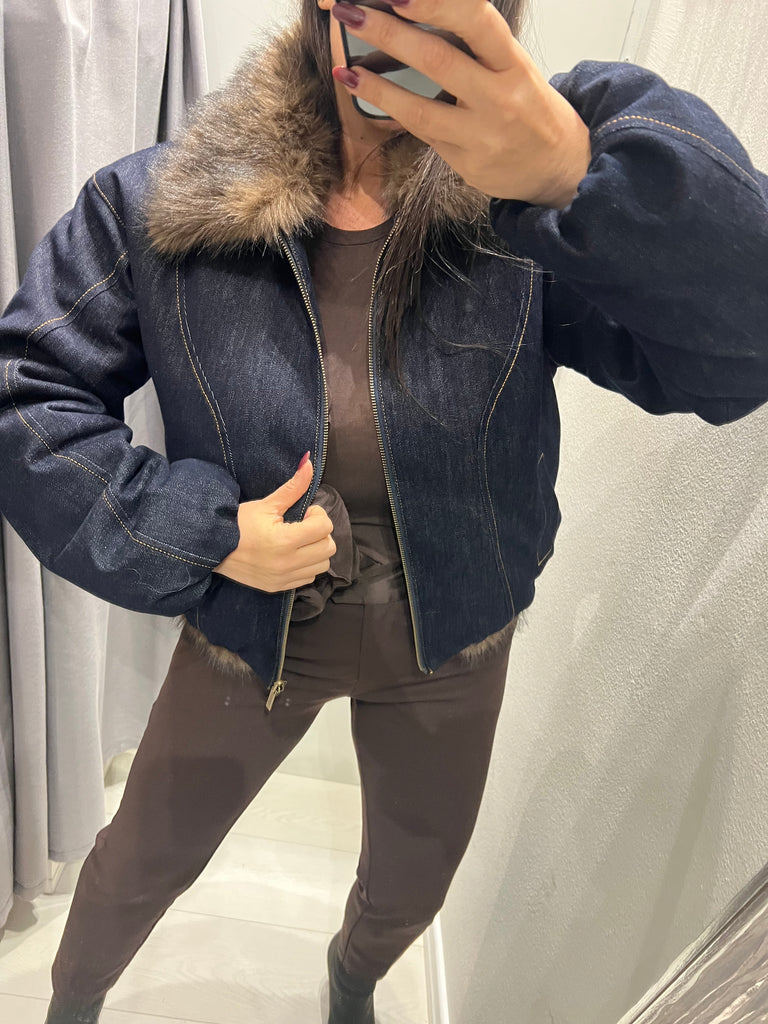 BLK30 ViCOLO•Bomber reversibile jeans e ecopelliccia