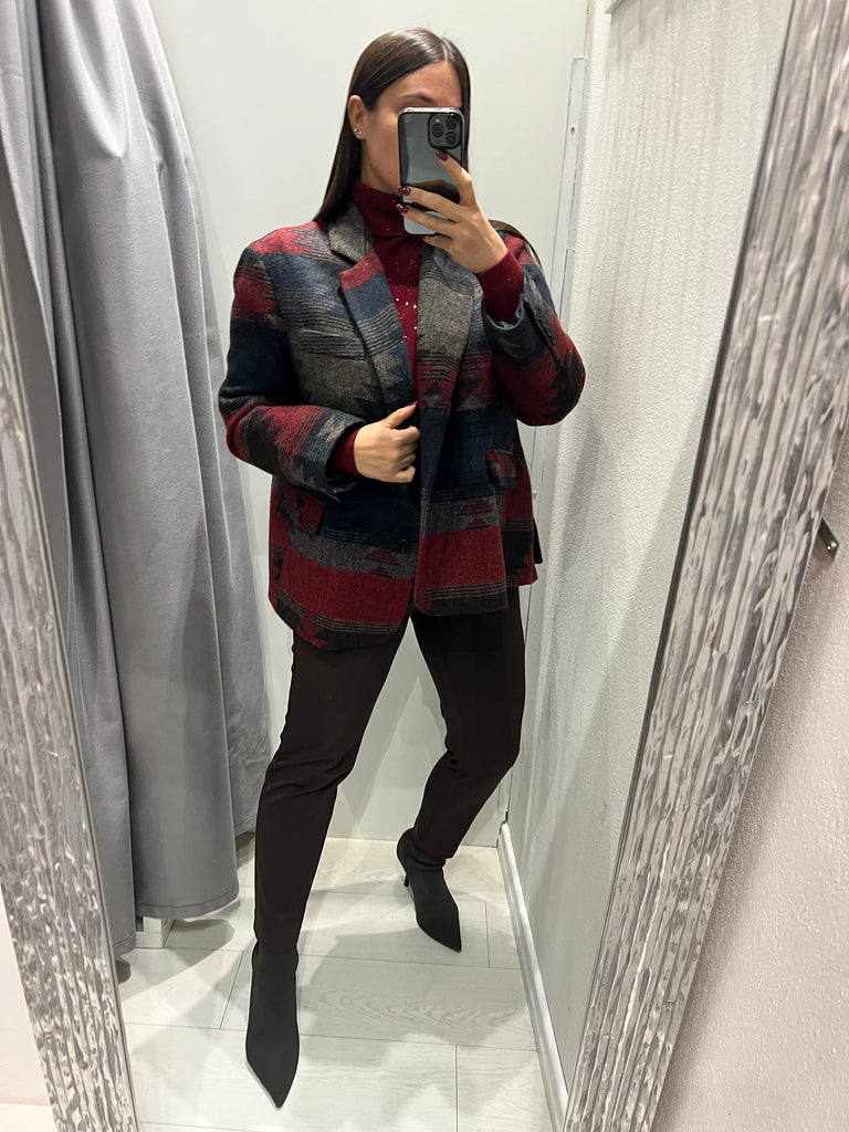 ViCOLO•Giacca cappottino over stampa etnica