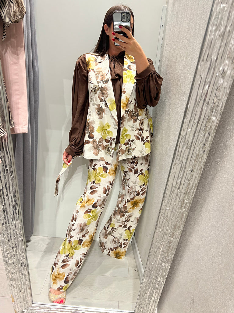 ✅ViCOLO•Pantalone palazzo floreale misto lino