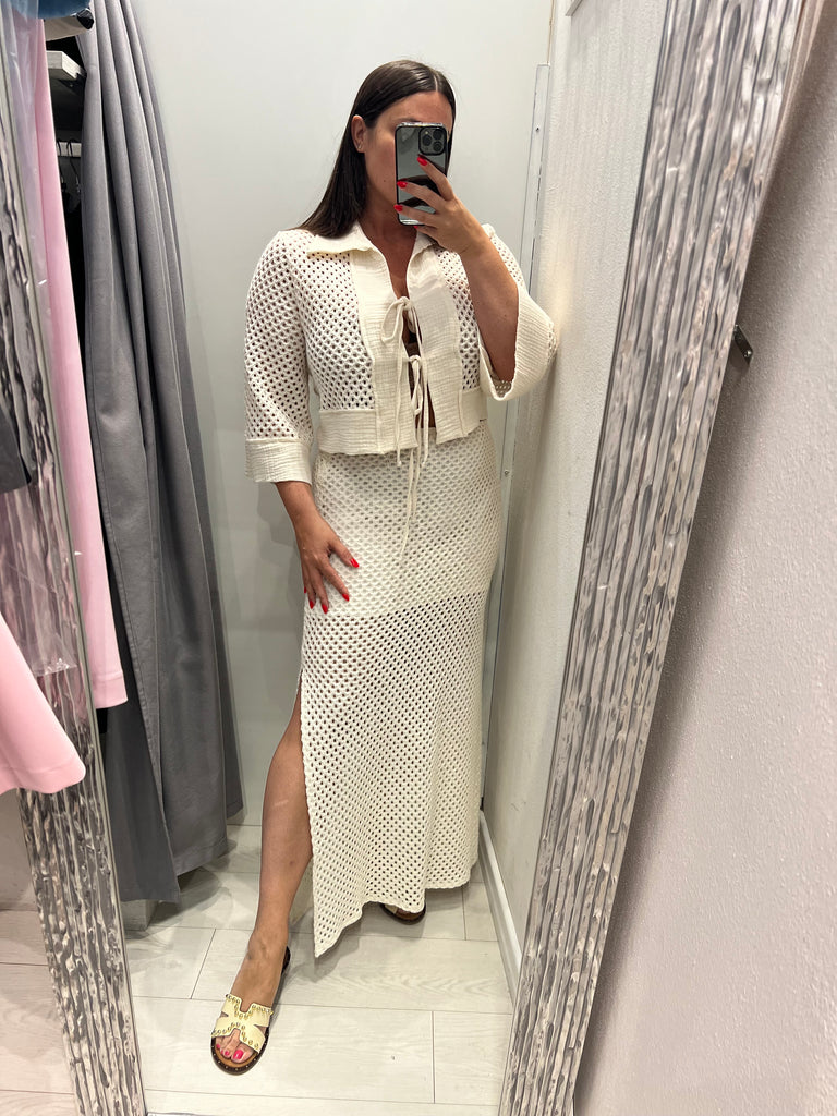 🚨HaveOne•Maglia cardigan crochet traforata laccetti