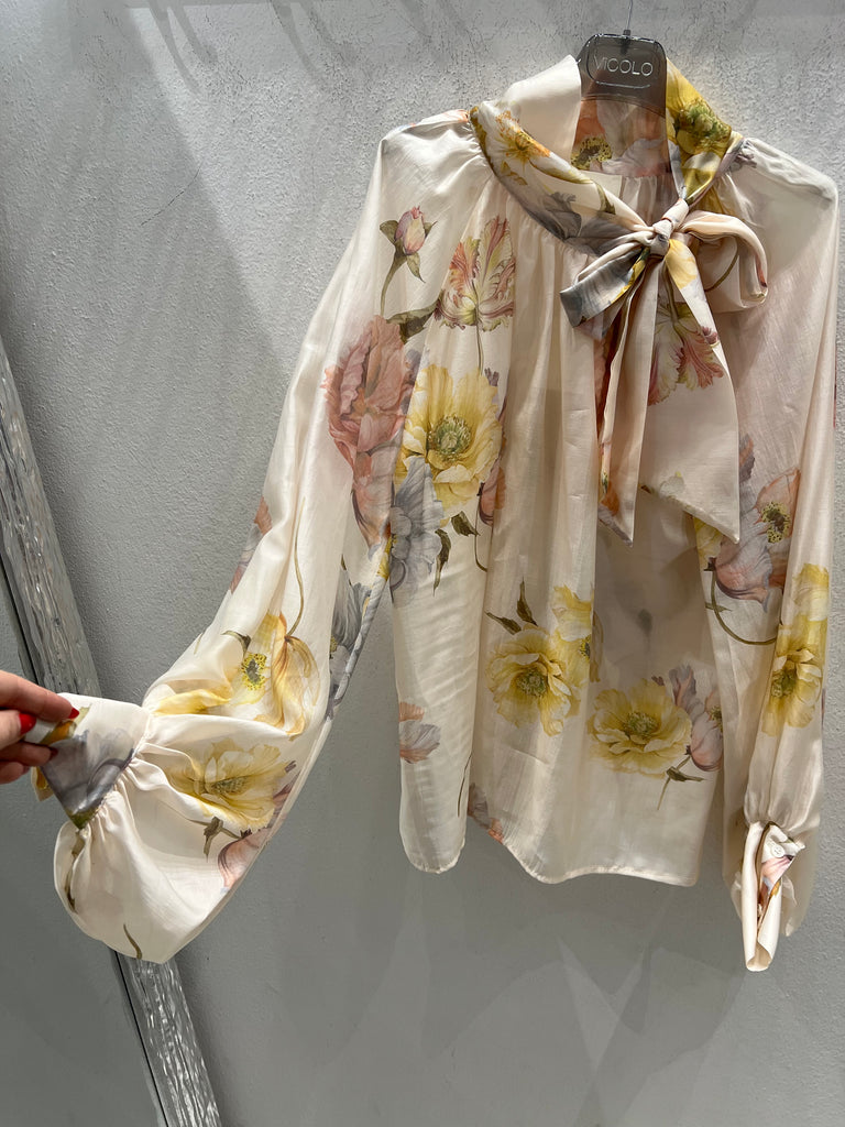 ViCOLO•Camicia fiocco floreale base crema