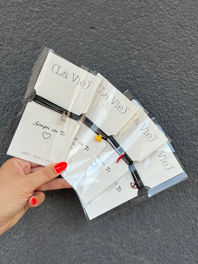 La Vie•Collana chocker/bracciale/cavigliera nero con charm•Scegli il tuo charm!