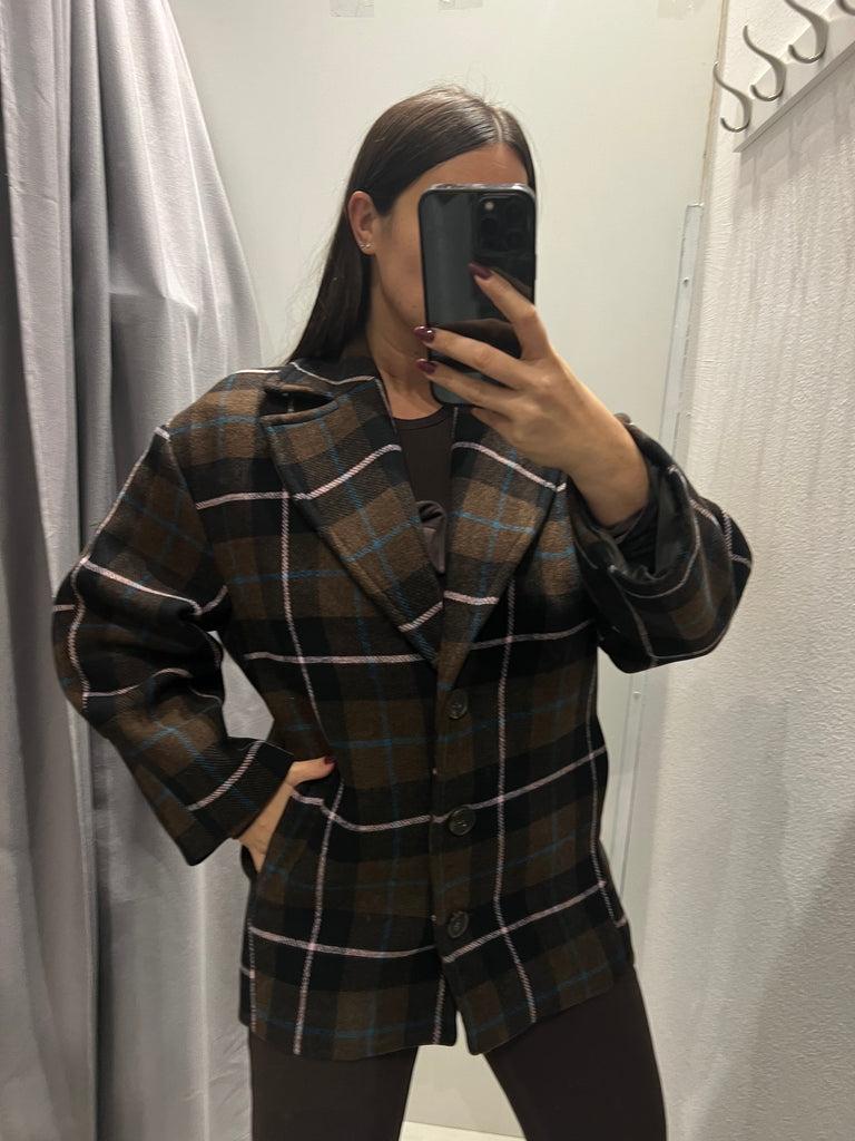 BLK30 IMPERIAL•Giacca cappottino check moro/ottanio/rosa