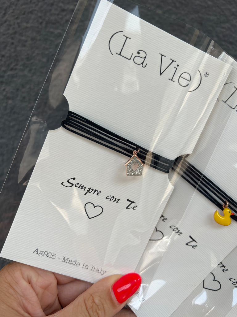 La Vie•Collana chocker/bracciale/cavigliera nero con charm•Scegli il tuo charm!