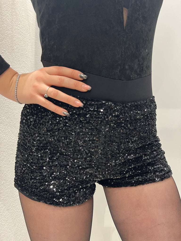 HaveOne•Shorts coulotte nero velluto paillettes