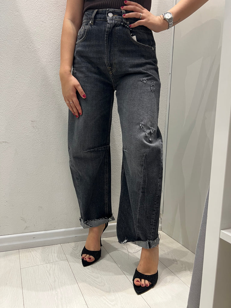 HaveOne•Jeans barrel Barbara con rotture nero