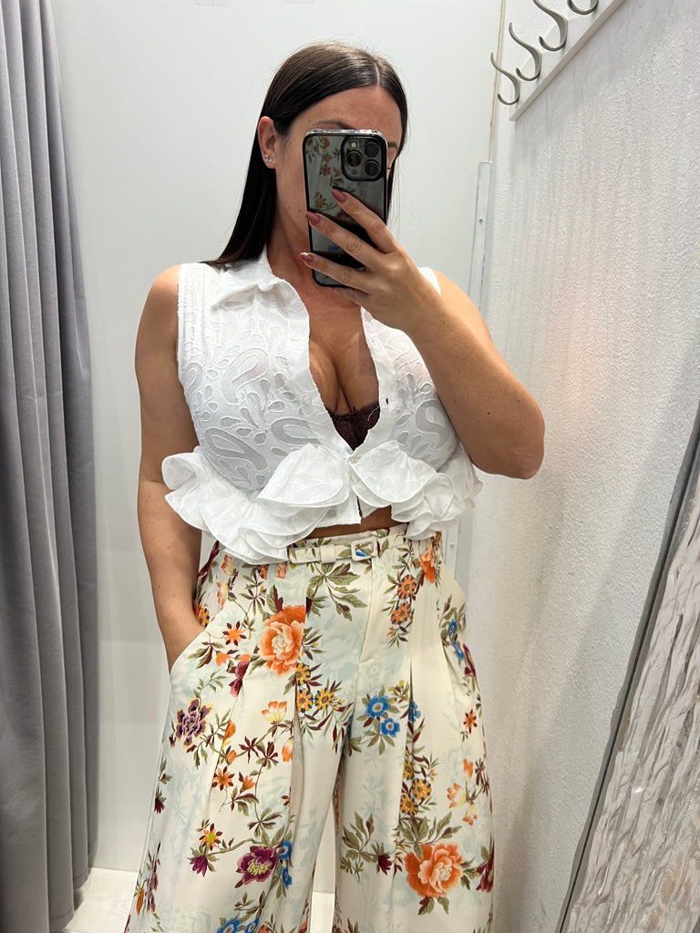 HaveOne•Camicia crop smanicata rouches•Bianco