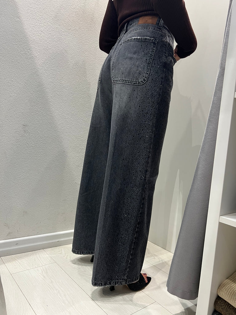 Philia Loft•Jeans palazzo strass neri