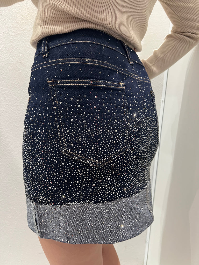 KONTATTO•Gonna jeans con risvolto strass