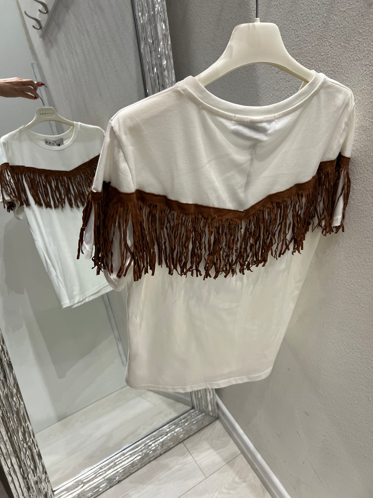 HaveOne•T-shirt regular frange scamosciate