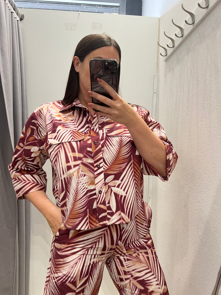MSS💥ViCOLO•Camicia scatoletta stampa foglie bordeaux