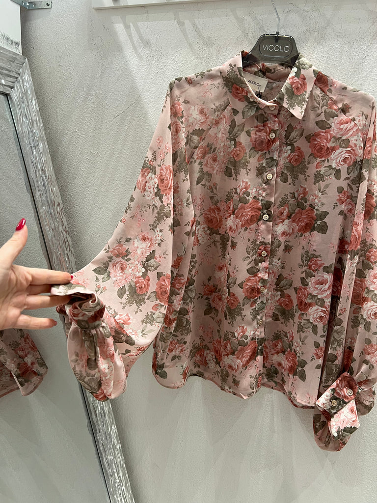 ViCOLO•Camicia floreale base rosa