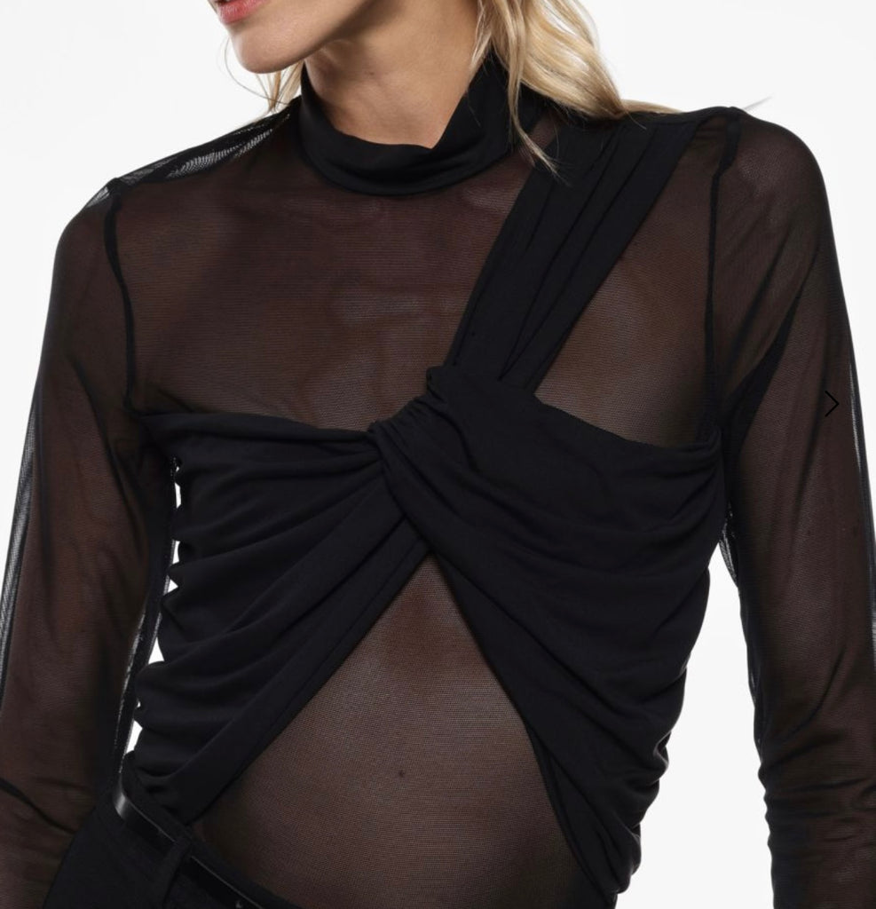 IMPERIAL•Maglia body in tulle con inserti tessuto