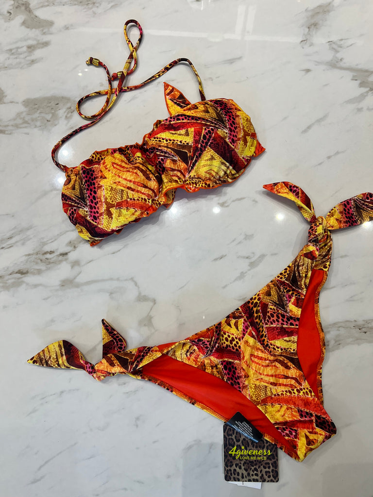 🚨4giveness-Bikini sbambolato fascia e slip lacci Party Zebra