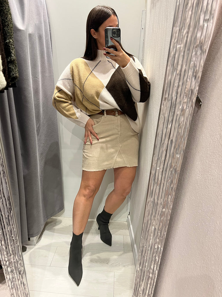 HaveOne•Gonna costina di velluto Beige