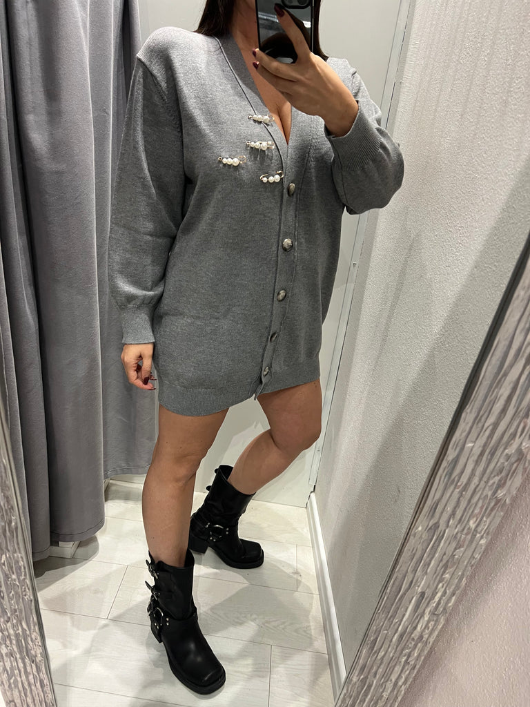 BLK30 ViCOLO•Cardigan abitino ad ovetto con spille perle Grigio