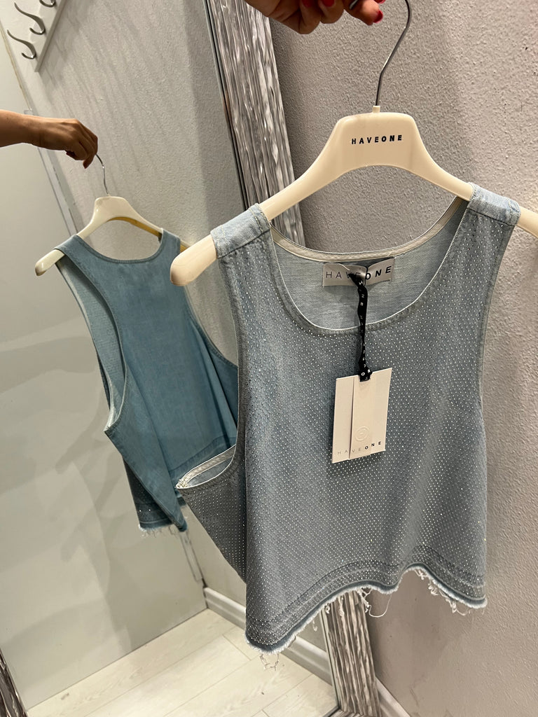 🚨HaveOne•Canotta top jeans strass