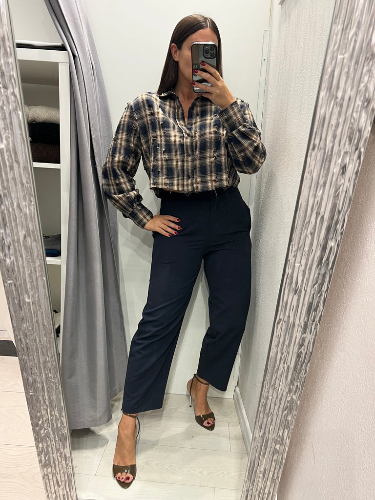 ViCOLO•Camicia crop flanella rotture e strass