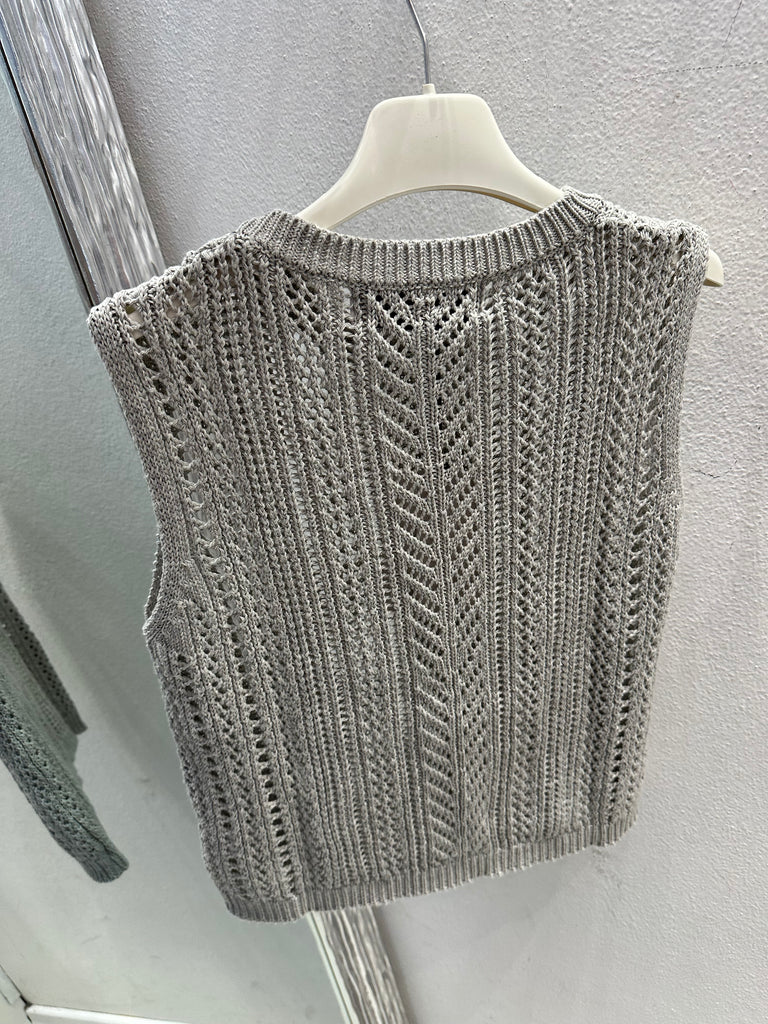 🚨HaveOne•Gilet canotta traforato grigio perla