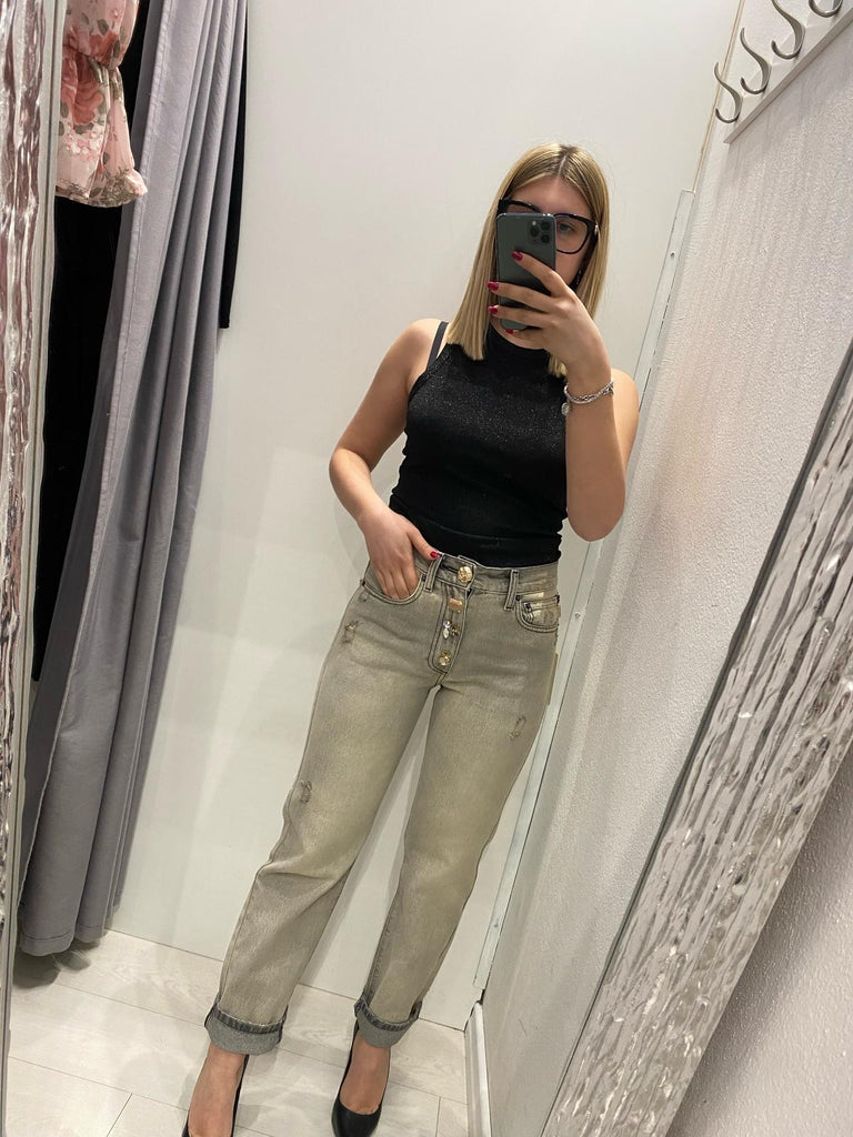 ViCOLO•Jeans Zoe bottoni gioiello lavaggio sabbiato