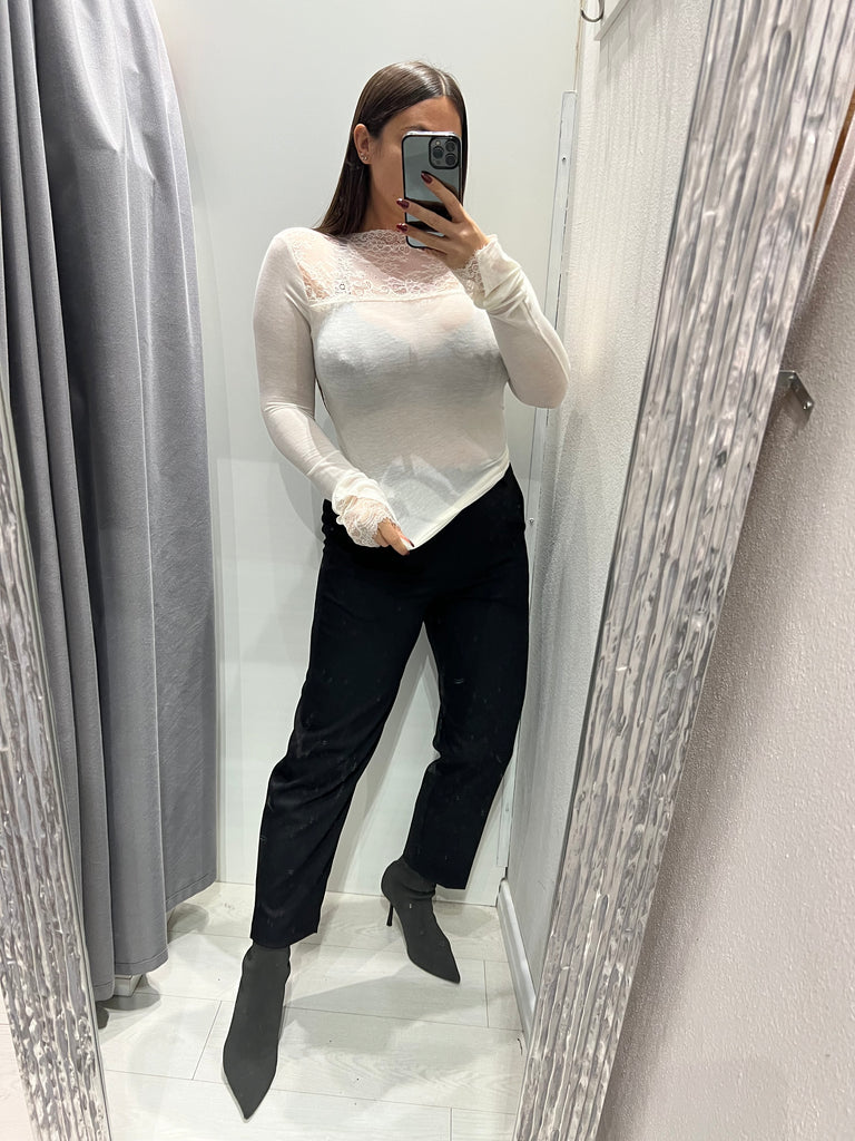 HaveOne•Maglia con pizzo misto cashmere•Burro