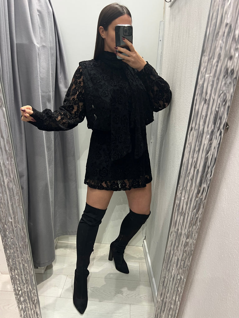 LUMINA•Abitino nero pizzo velluto