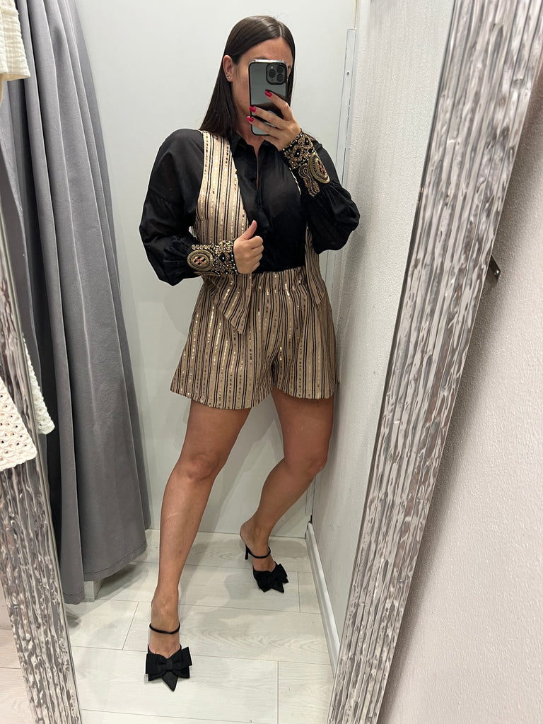 🚨HaveOne•Gilet sabbia paillettes oro