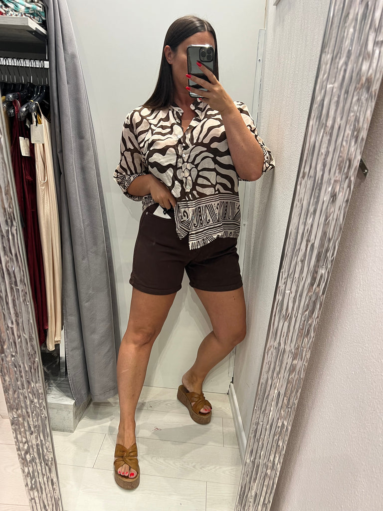 MSS💥HaveOne•Shorts in jeans con risvolto•Cioccolato