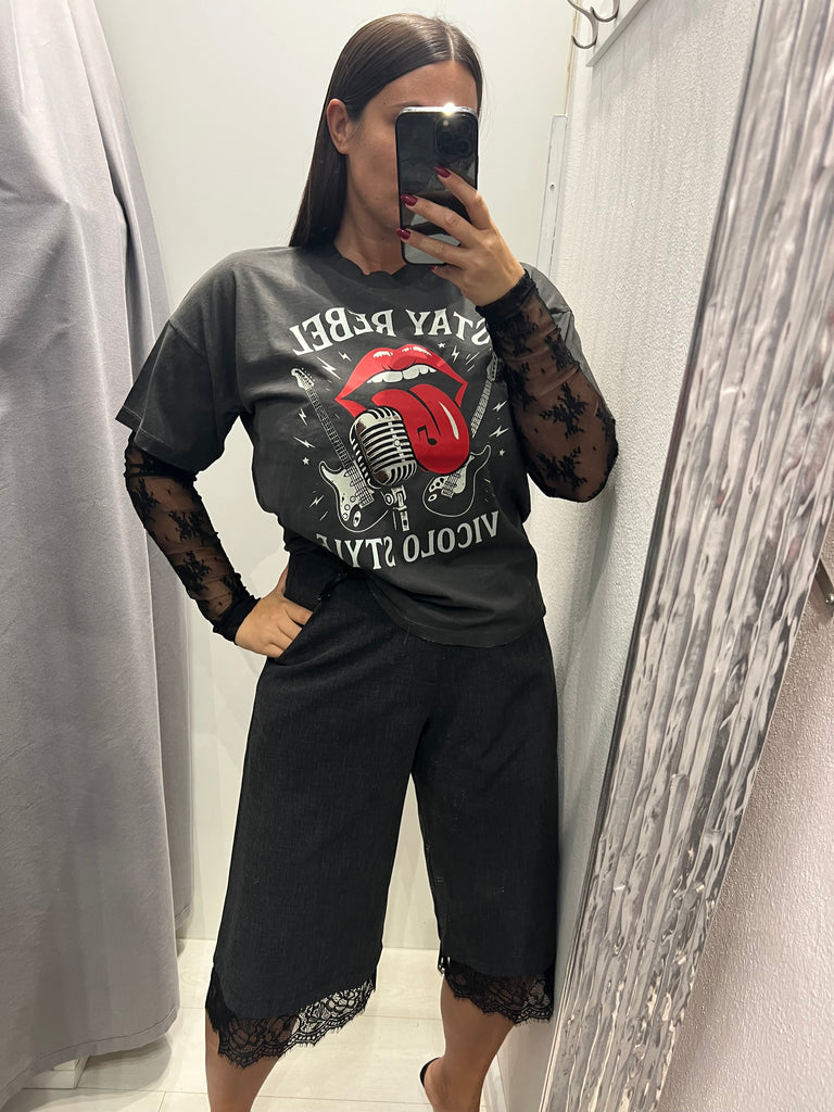 LUMINA•Bermuda antracite con pizzo nero