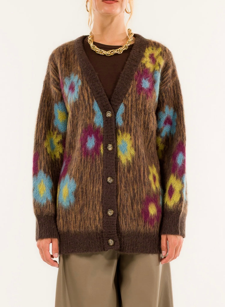KONTATTO•Cardigan misto mohair motivo floreale