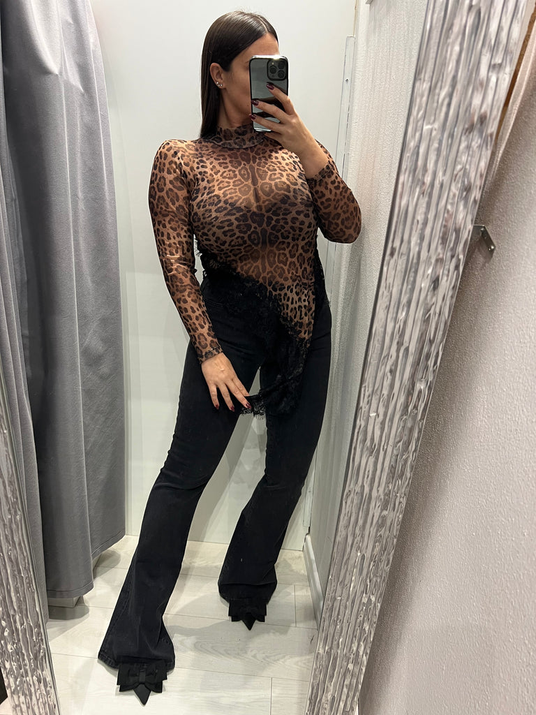 LUMINA•Maglia maculata asimmetrica pizzo