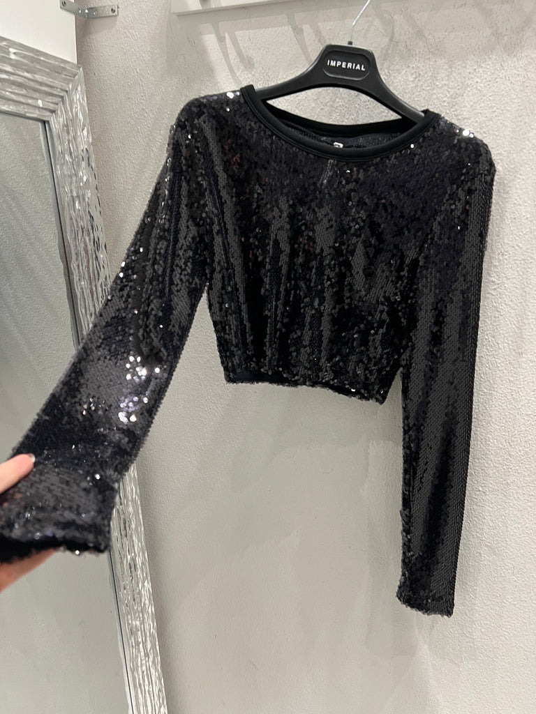 IMPERIAL•Maglia crop paillettes nera