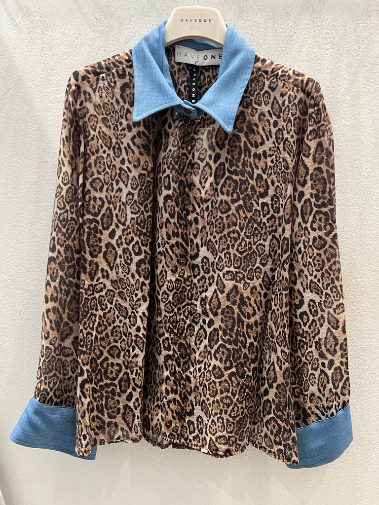 HaveOne•Camicia stampa maculata profili denim