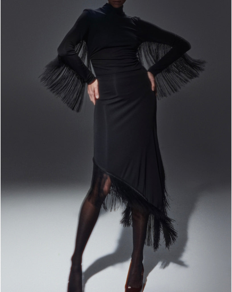 LUMINA•Gonna asimmetrica con frange