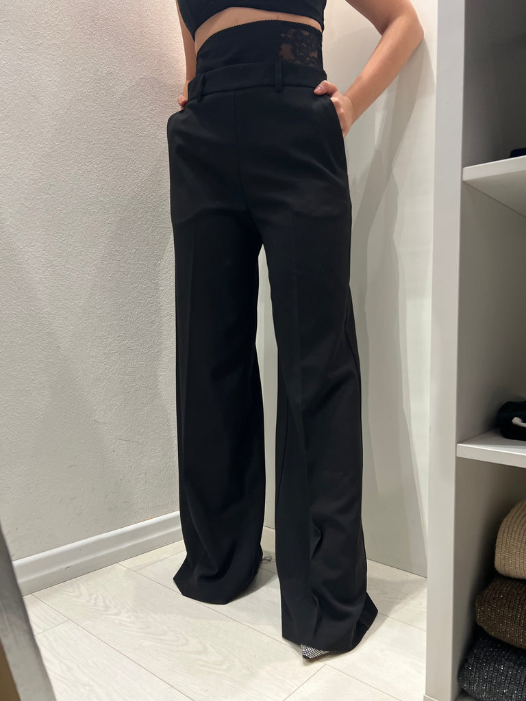 IMPERIAL•Pantalone palazzo nero fascia pizzo Garçon