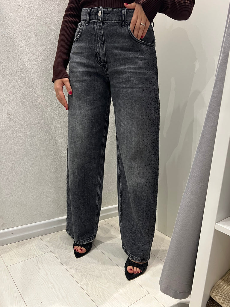 Philia Loft•Jeans palazzo strass neri