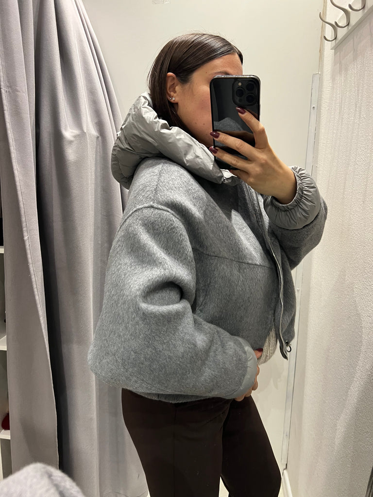 HaveOne•Cappotto bomber grigio inserti piumino